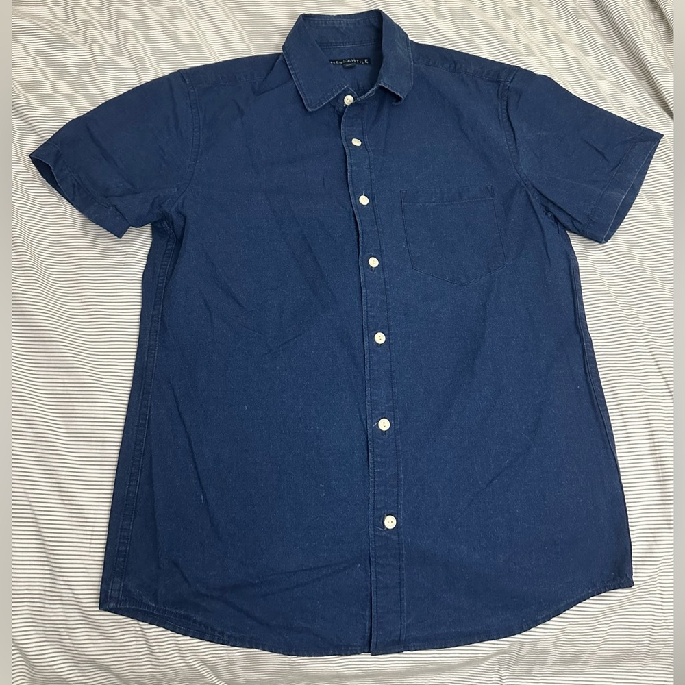 J Crew Mercantile denim indigo short sleeve button down shirt